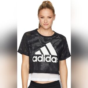 ADIDAS SMALL ID Mesh Crop Top black white logo shortsleeved women's